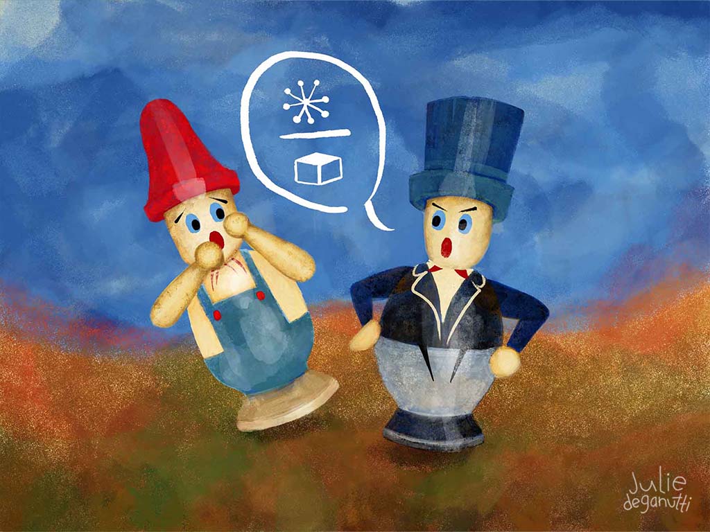 wooden toys having an argument