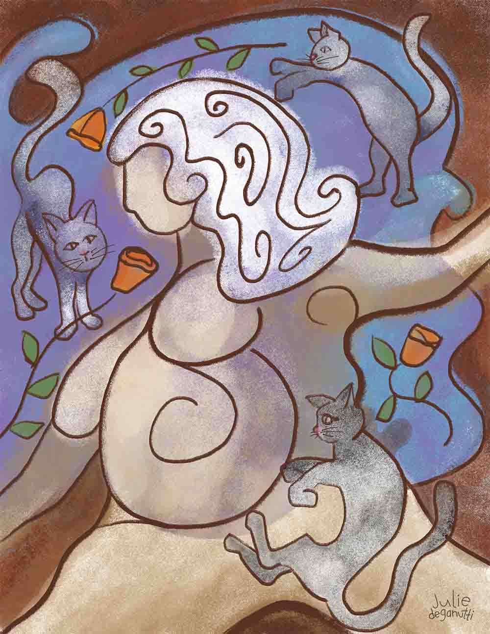 lady with her cats illustration